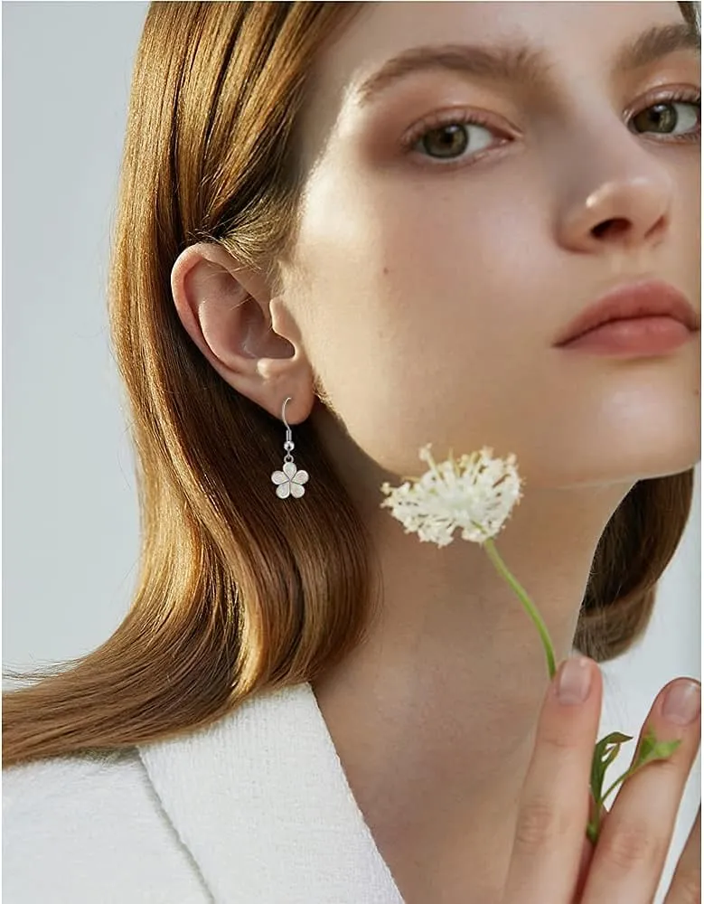 CiNily Gold Plated Flower Shaped Opal Hypoallergenic Stud Earrings Flower Dangle Drop Earrings Jewelry Gift for Women Girls Gemstone Earrings