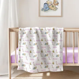 Classic Winnie the Pooh Personalized Nursery Blanket, Pink, Blue, Gender Neutral, Baby Shower Gift, Teddy Bear, Personalized Pattern