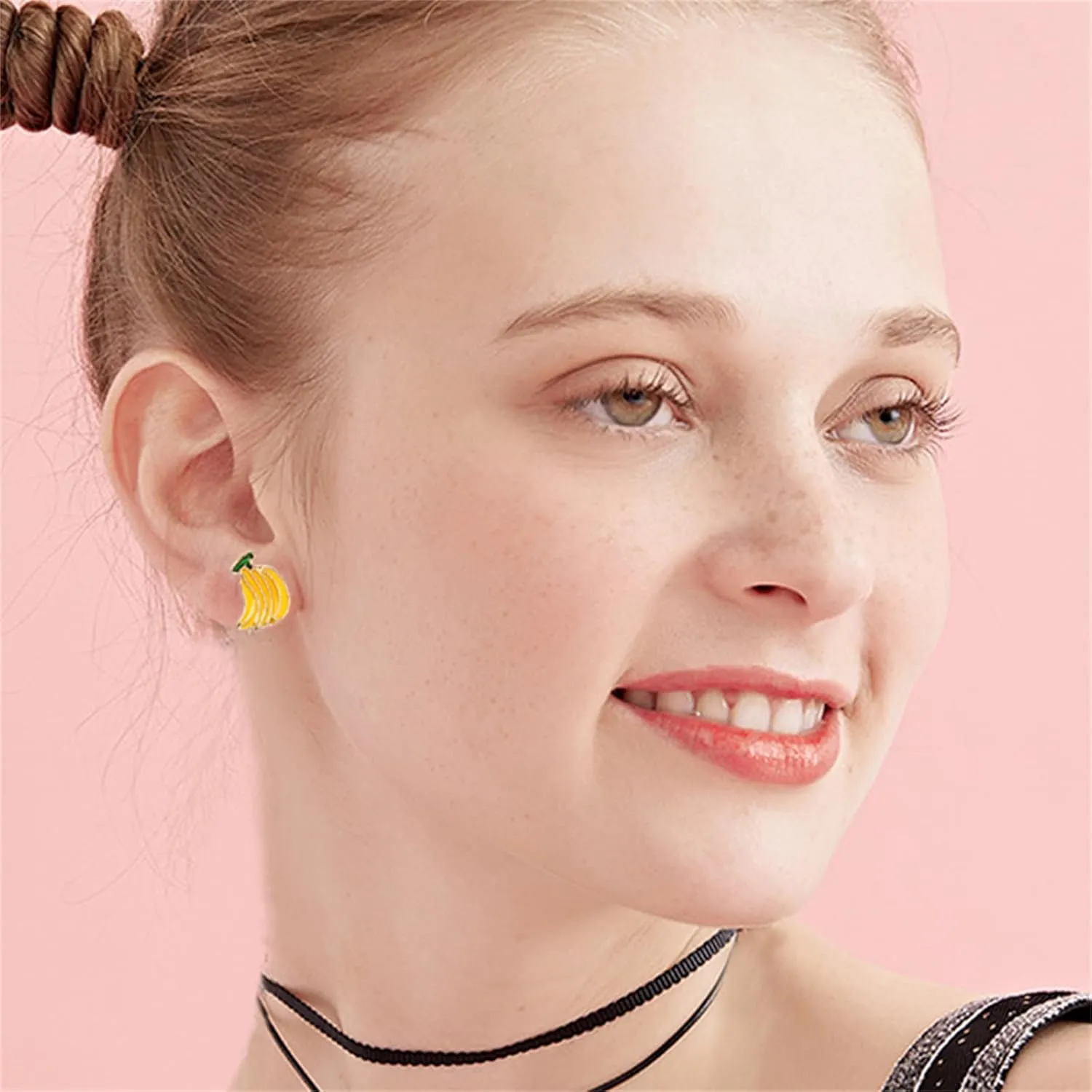 coadipress Banana Fruit Stud Earrings for Women Cute Funny Summer Fruit Tiny Banana Strawberry Watermelon Enamel Stud Earrings Fashion Tropical Fruits Jewelry