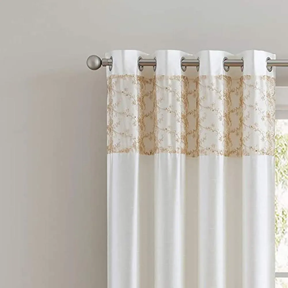 Cody Faux Silk Grommet Panel & Valance with Metallic Embroidered Band