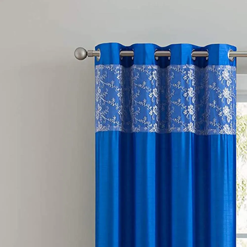 Cody Faux Silk Grommet Panel & Valance with Metallic Embroidered Band