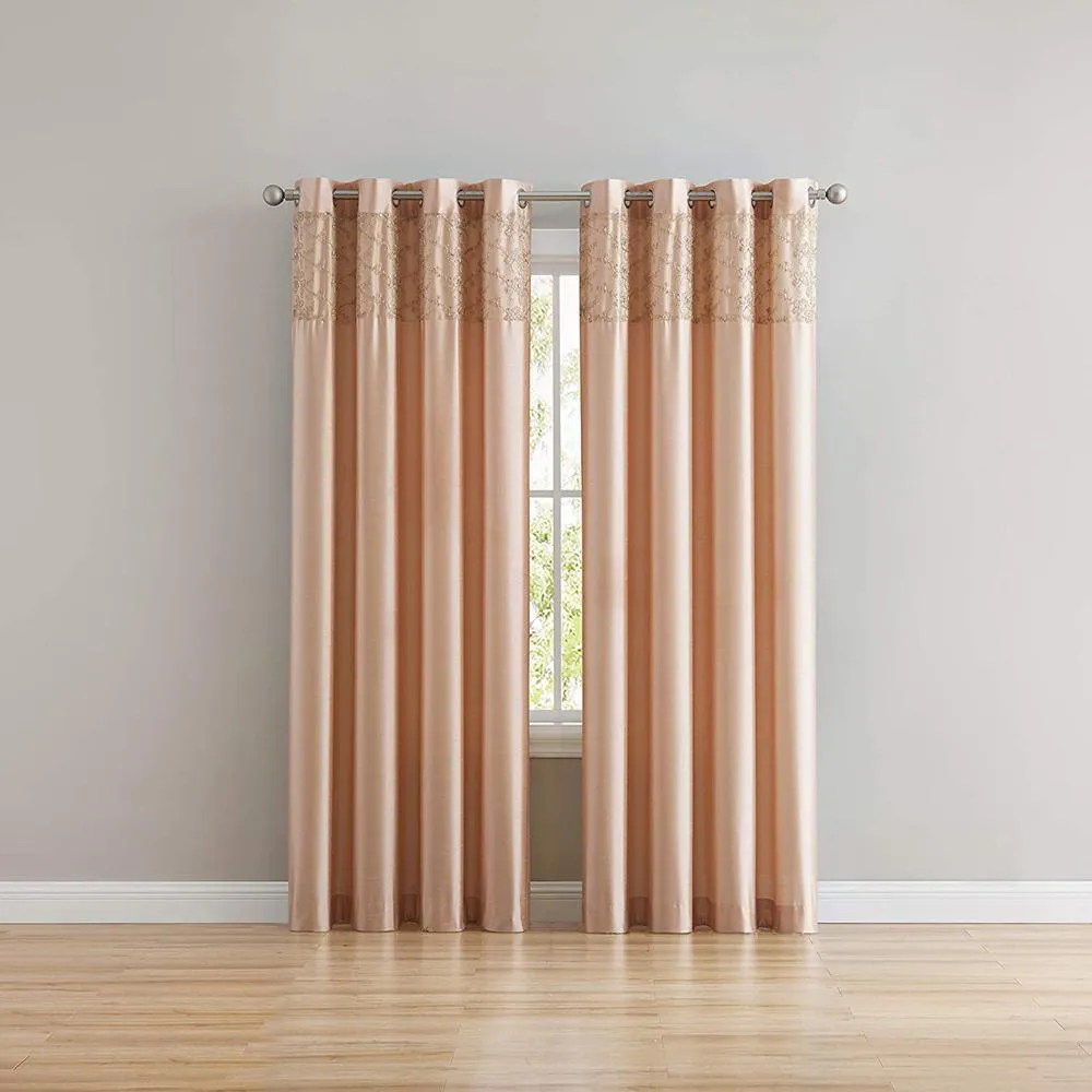 Cody Faux Silk Grommet Panel & Valance with Metallic Embroidered Band