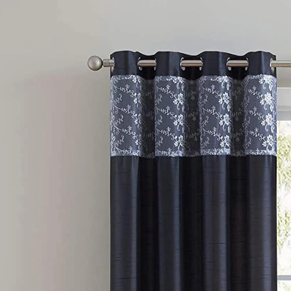 Cody Faux Silk Grommet Panel & Valance with Metallic Embroidered Band