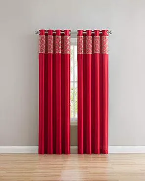 Cody Faux Silk Grommet Panel & Valance with Metallic Embroidered Band