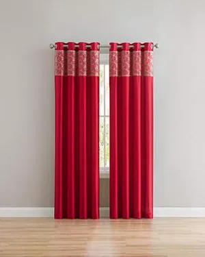 Cody Faux Silk Grommet Panel & Valance with Metallic Embroidered Band