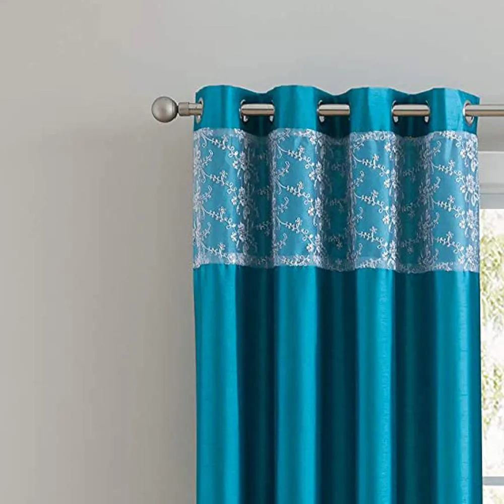 Cody Faux Silk Grommet Panel & Valance with Metallic Embroidered Band