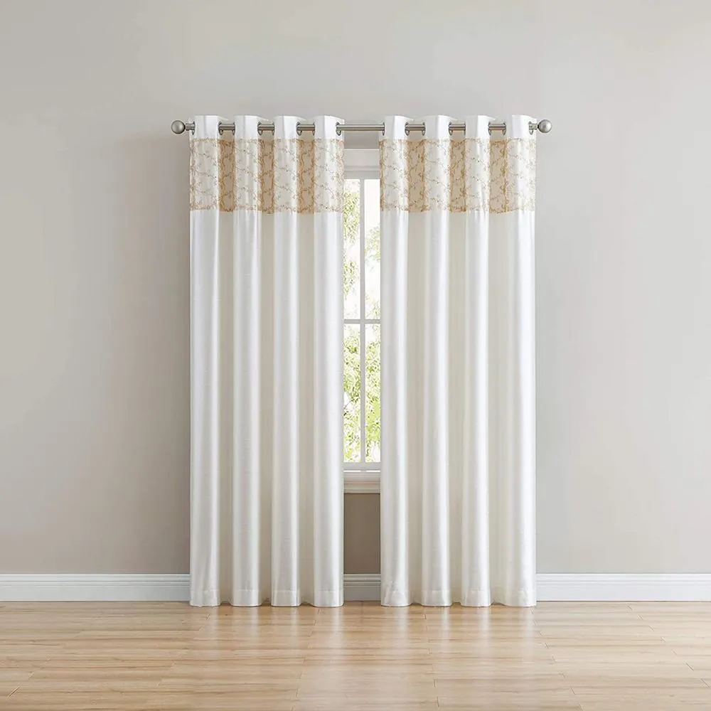 Cody Faux Silk Grommet Panel & Valance with Metallic Embroidered Band