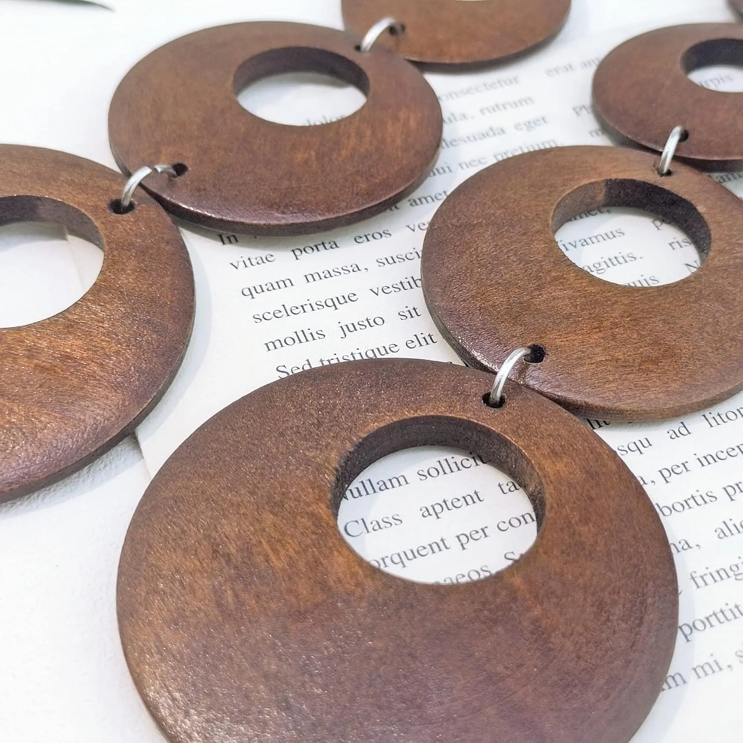 Coiris Big Round Circle Wood Drop Dangle,Boho Hippie Long Wooden Earrings,Dangle Earrings with Silver Hook for Women