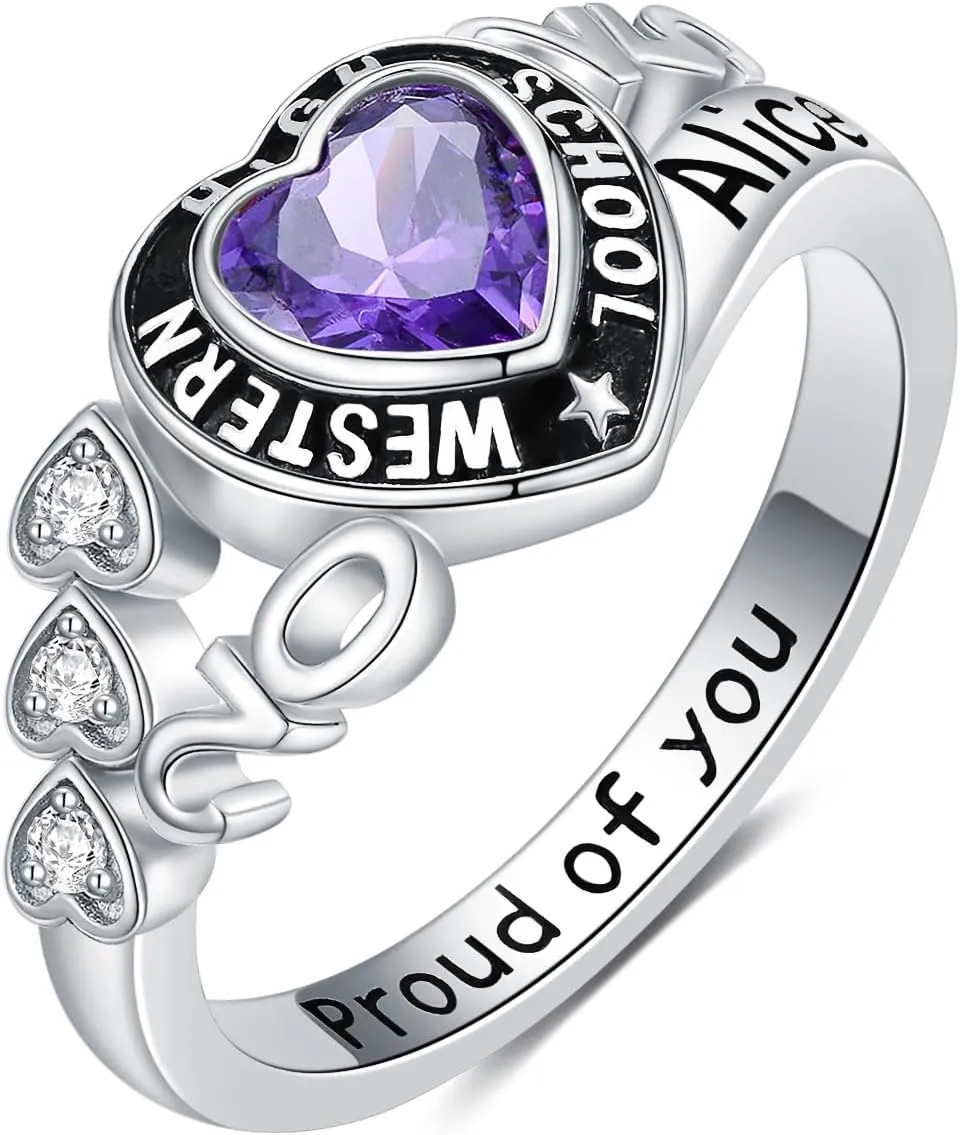 College School 2025/2026 Class Rings Solid 10k/14k/18k Gold Emerald/Marquise/Heart/Oval/Cushion Birthstone Graduation Ring for Women Men