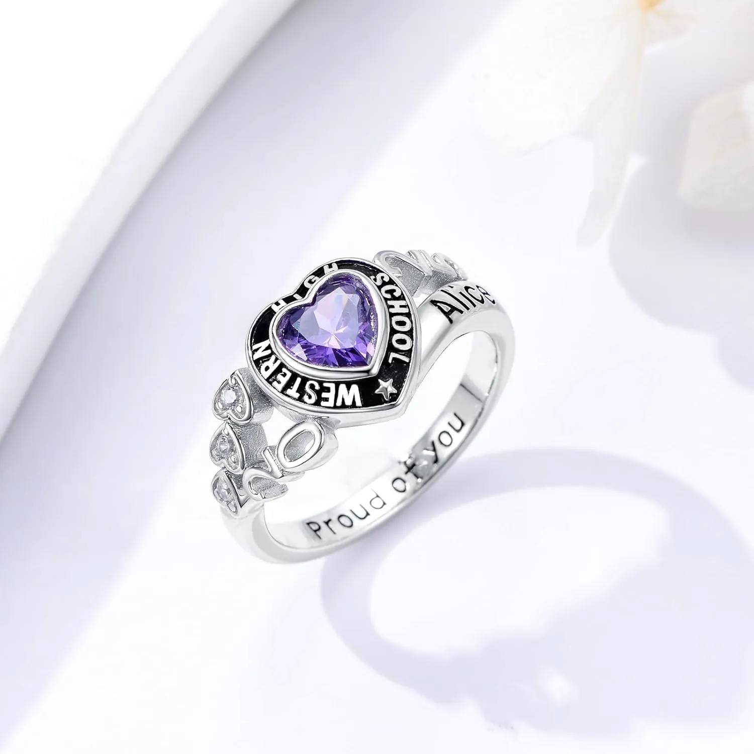 College School 2025/2026 Class Rings Solid 10k/14k/18k Gold Emerald/Marquise/Heart/Oval/Cushion Birthstone Graduation Ring for Women Men