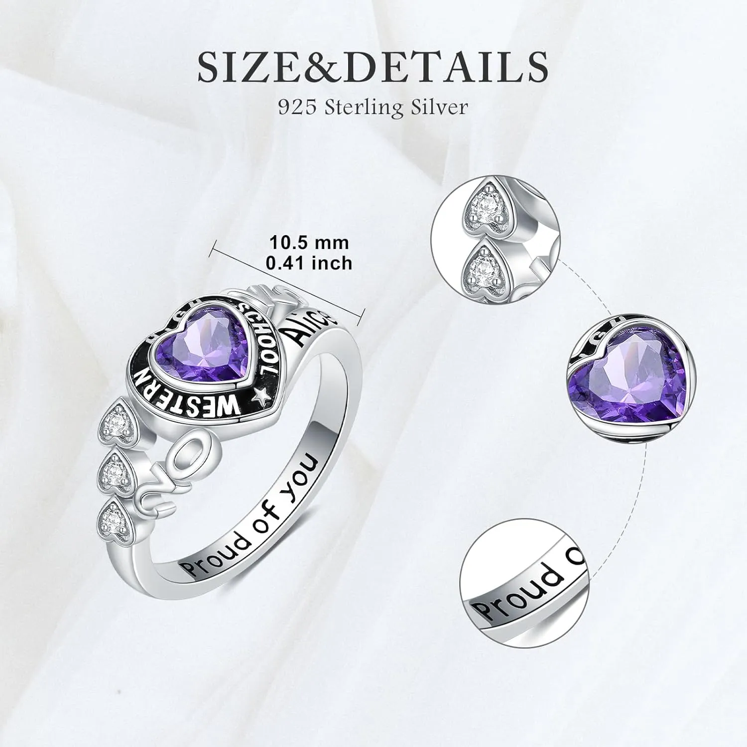 College School 2025/2026 Class Rings Solid 10k/14k/18k Gold Emerald/Marquise/Heart/Oval/Cushion Birthstone Graduation Ring for Women Men