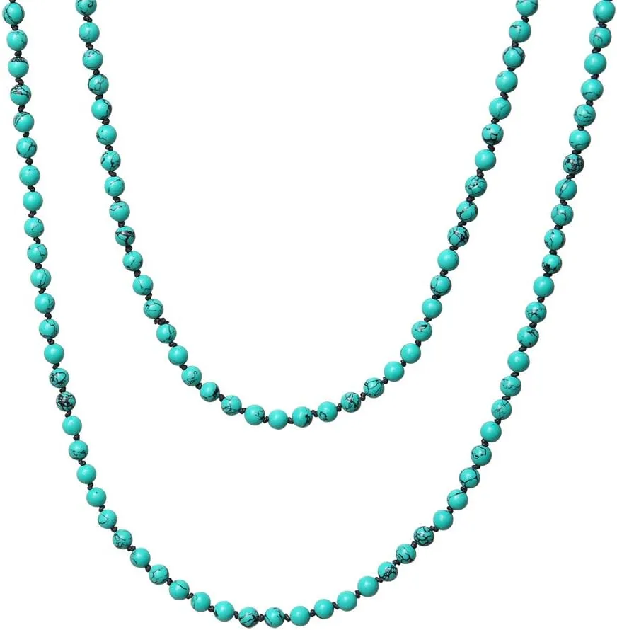 Colored Glass Beaded Sweater Necklace,Long Endless Handmade Strand Necklace Knotted Jewelry Costume 8 MM Infinity Gemstone Necklace