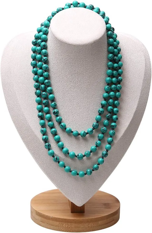 Colored Glass Beaded Sweater Necklace,Long Endless Handmade Strand Necklace Knotted Jewelry Costume 8 MM Infinity Gemstone Necklace