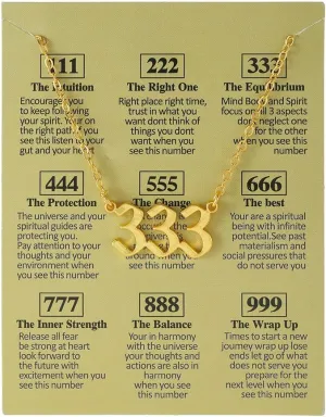 COLORFUL BLING Gold Plated Angel Number Necklace with Meaningful Card 111 222 333 444 555 666 777 888 999 Pendant Choker Numerology Jewelry for Women