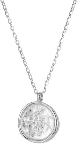 Compass Coin Pendant Necklace for Women Girls 925 Sterling Silver Star Burst Round Adjustable Chain Choker Necklaces Dainty Navigation Follow Your Dreams Jewelry Gifts