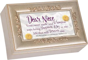 Cottage Garden Niece Sweet Smile Bring Joy Silvertone Embossed Jewelry Music Box Plays Amazing Grace