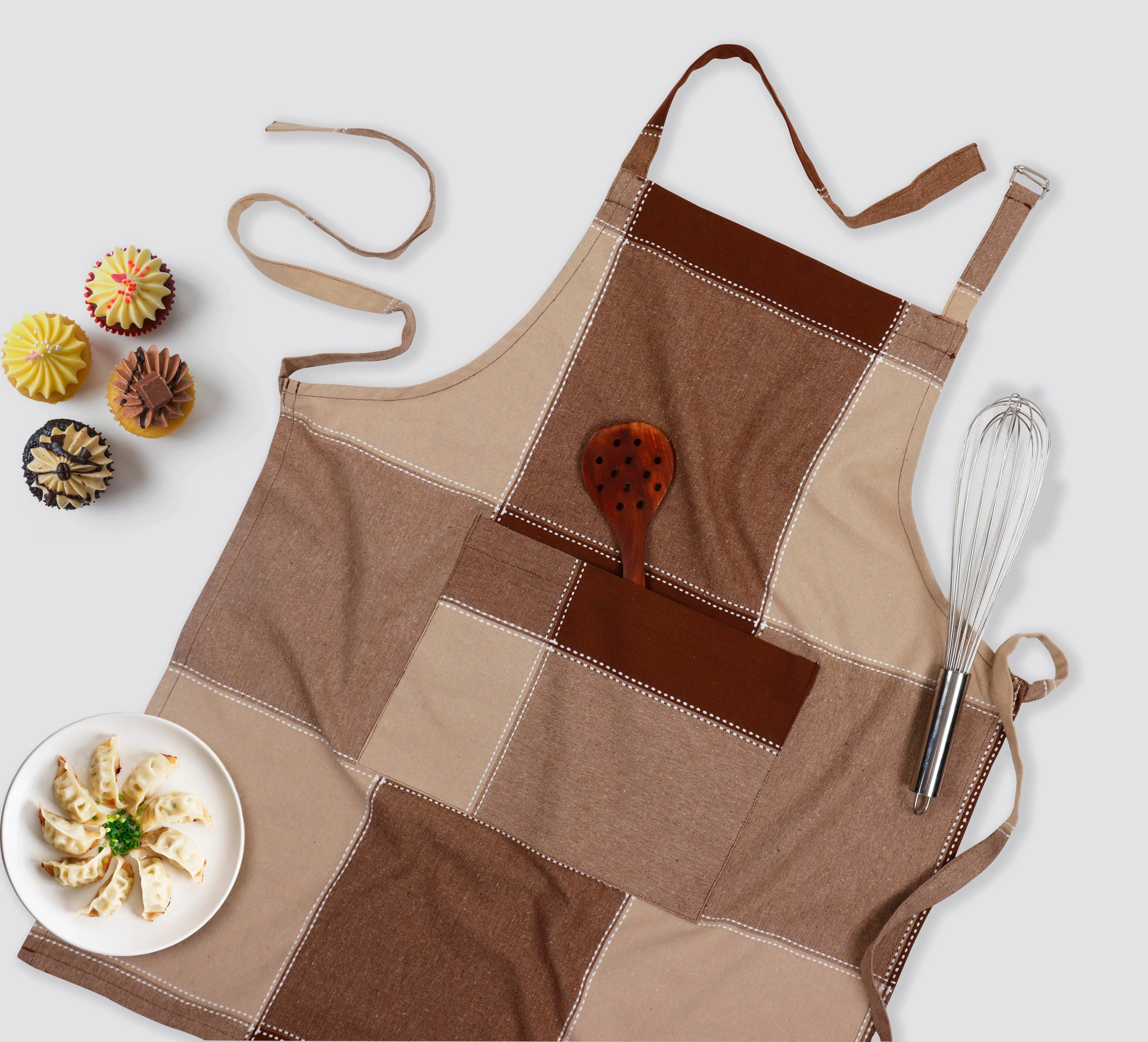 Cotton 4 Way Dobby Brown Free Size Apron Pack Of 1