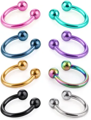 COTTVOTT 8pcs Unisex Surgical Steel 16G Septum Rings Horseshoe Hoop Nose Piercing Lip Nipple Eyebrow Rings Tragus Cartilage Earrings for Women Men