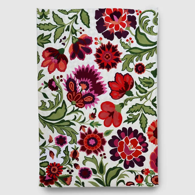 Cream And Burgundy Hand Embroidered Chainstitch Rug