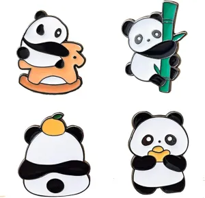 CRIZAN 4Pcs Cute Panda Pin Brooch Clip Pin on Clothes, Fashion Accessories for Kids Girls and Women
