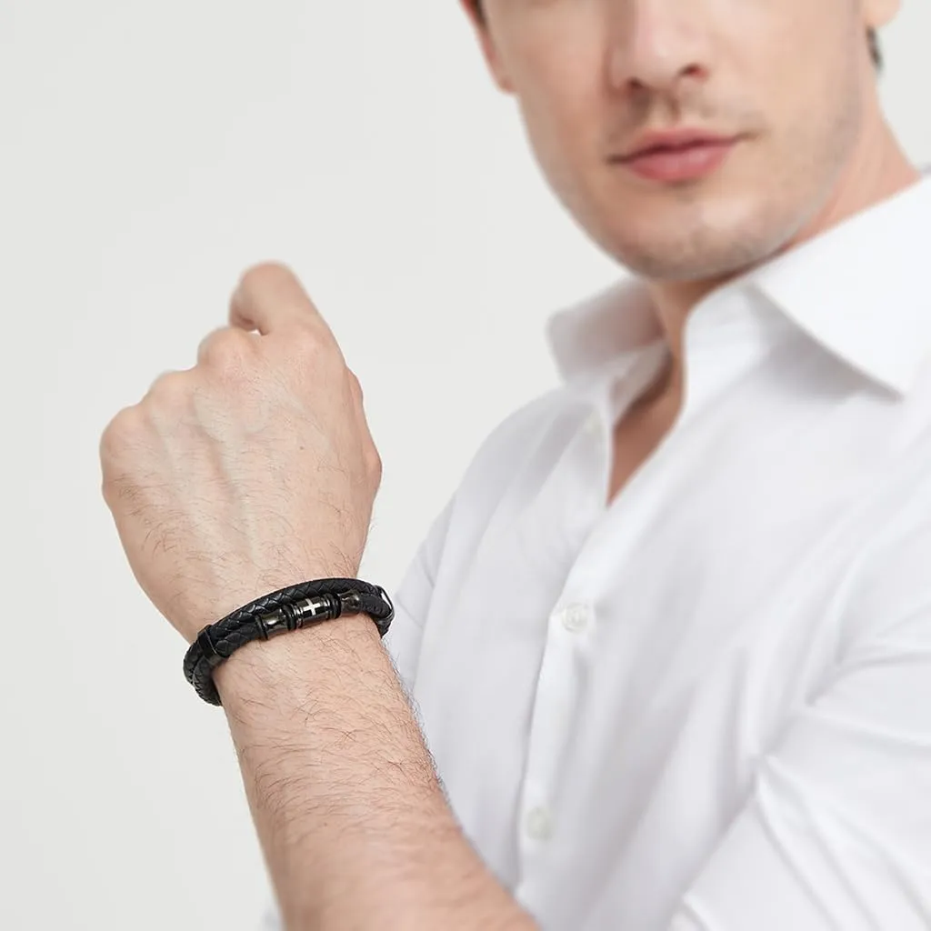 Cross Bracelet for Men Multi-Layer Braided Bible Verse Mens Leather Bracelet Christmas Birthday Religious Gifts for Men Father Boyfriend Husband