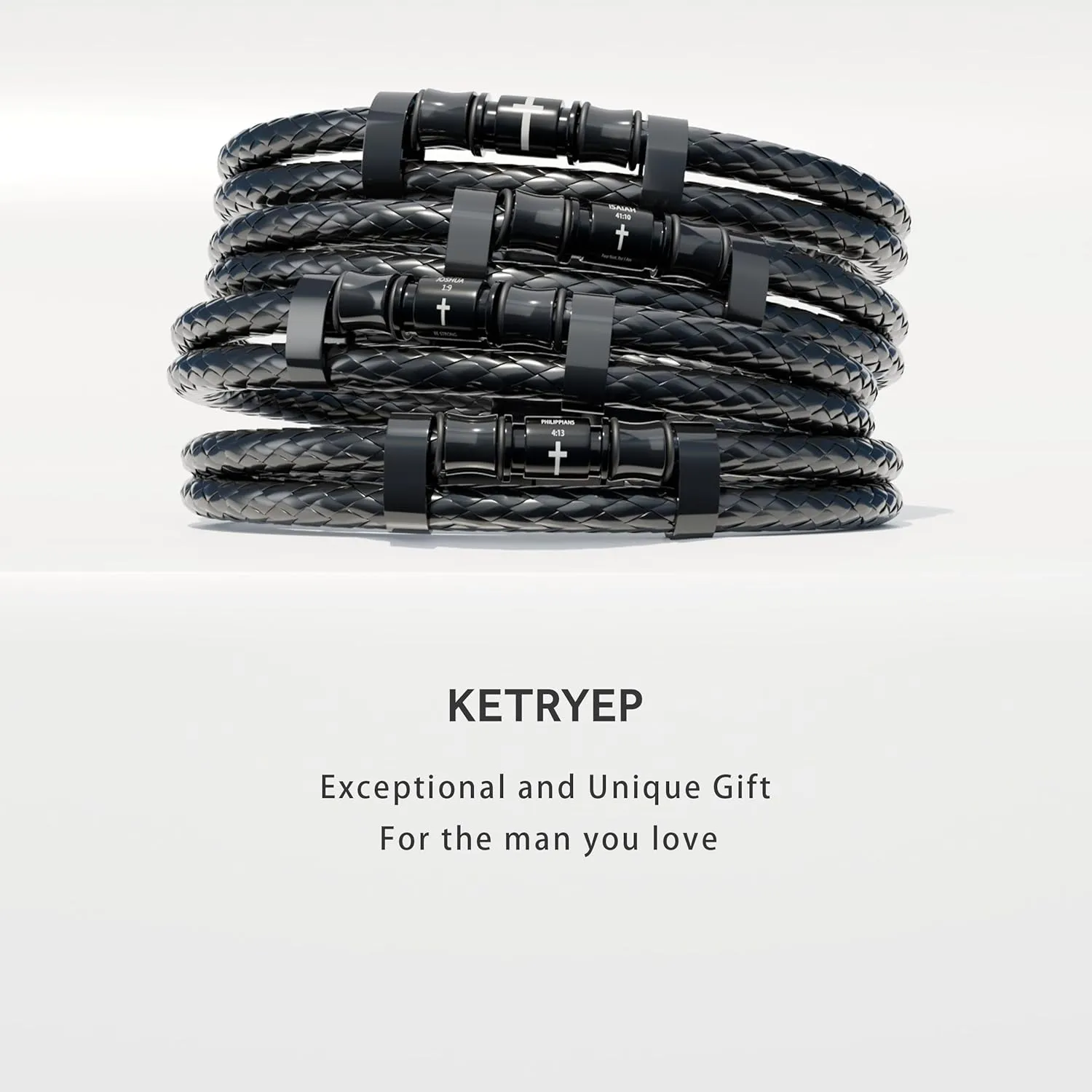 Cross Bracelet for Men Multi-Layer Braided Bible Verse Mens Leather Bracelet Christmas Birthday Religious Gifts for Men Father Boyfriend Husband