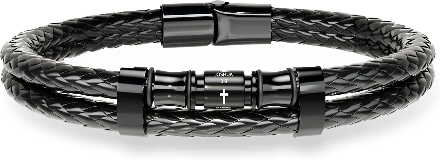 Cross Bracelet for Men Multi-Layer Braided Bible Verse Mens Leather Bracelet Christmas Birthday Religious Gifts for Men Father Boyfriend Husband