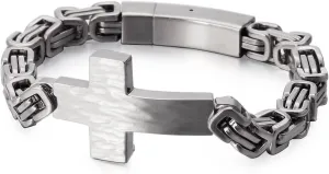 Cross Bracelet for Men Stainless Steel Christian Cross Bracelet Jesus Wristband Heavy Byzantine Chain Jewelry for Men Father