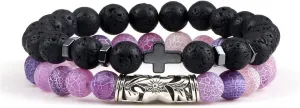 Cross Bracelets Set Hot Men Natural Wood Beads Lava Tiger Eye Stone Onyx Meditation Prayer Bracelet Women Yoga Jewelry Pulseras,Set 1