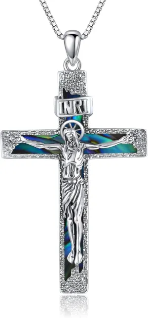 Crucifix Jesus Cross Necklace Sterling Silver Jesus Christ Cross Pendant for Men Religious for Men