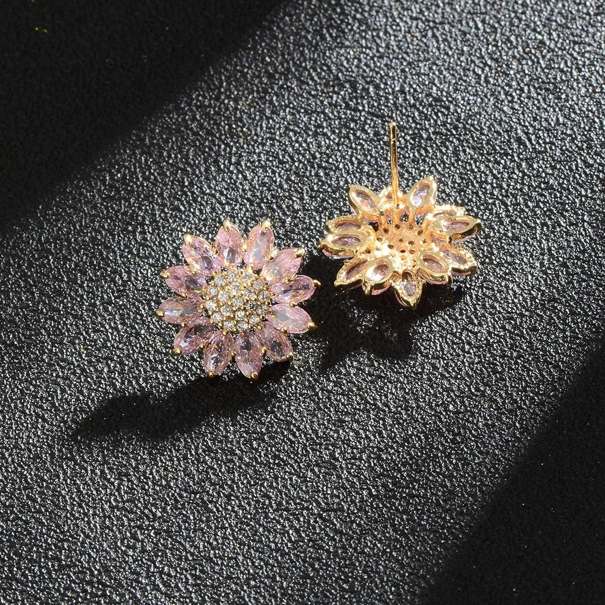 Crystal Flower Burst Stud Earirings - Big Sterling Silver CZ Cubic Zirconia Rhinestone Daisy Sunflower Floral Cluster Studs Bridal Wedding Party Prom Costume Jewelry for Bride Bridesmaids Women Birthstone Birthday Gift