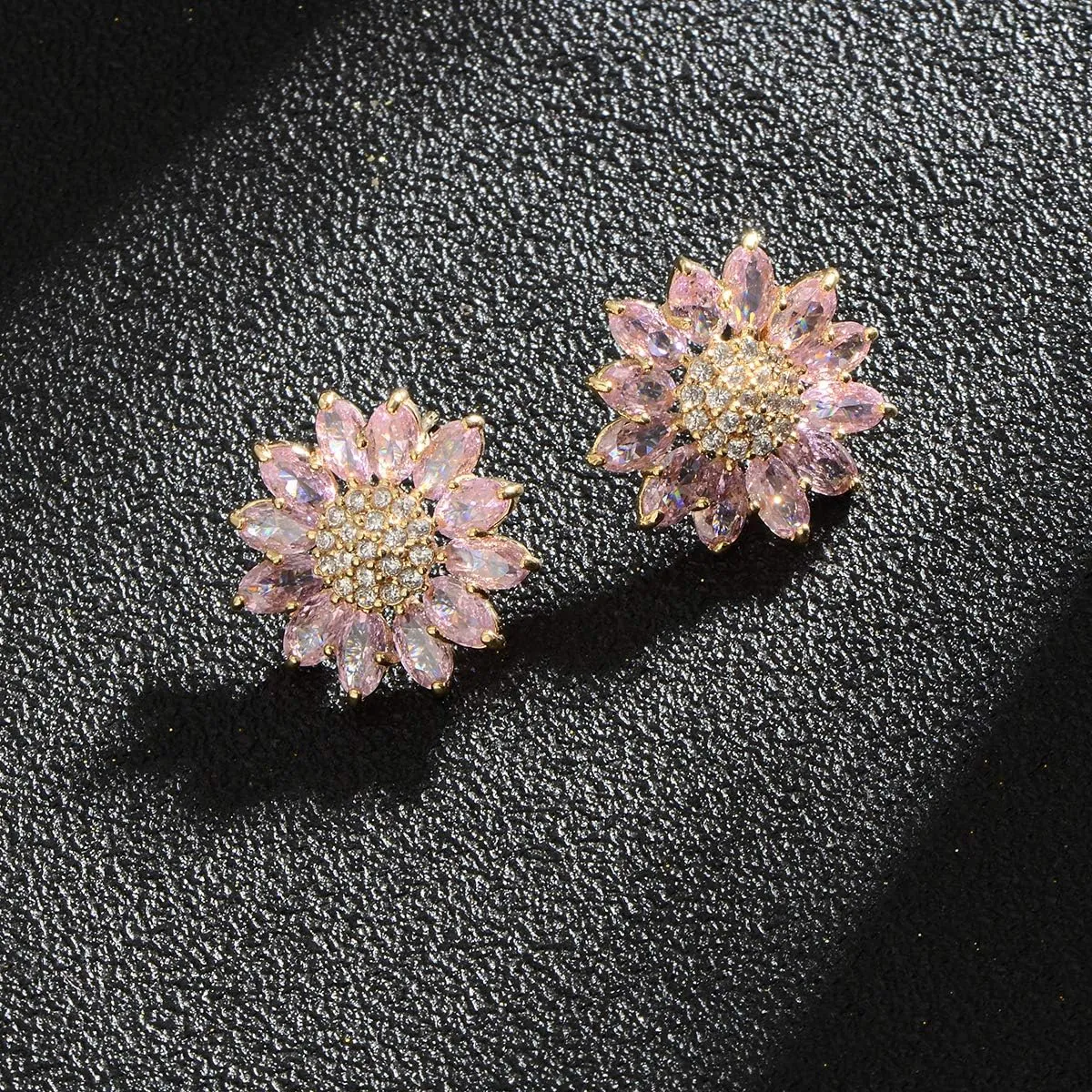 Crystal Flower Burst Stud Earirings - Big Sterling Silver CZ Cubic Zirconia Rhinestone Daisy Sunflower Floral Cluster Studs Bridal Wedding Party Prom Costume Jewelry for Bride Bridesmaids Women Birthstone Birthday Gift