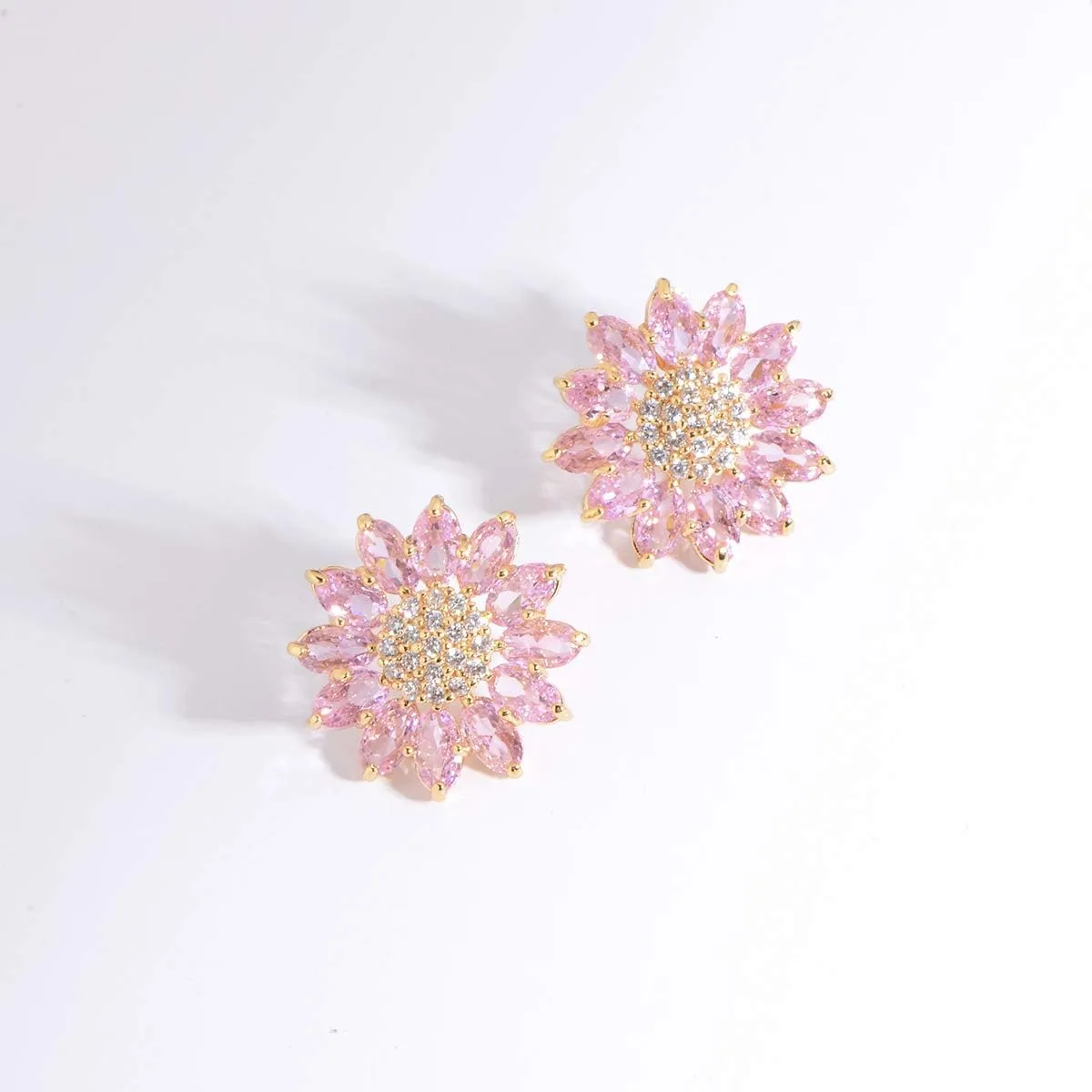 Crystal Flower Burst Stud Earirings - Big Sterling Silver CZ Cubic Zirconia Rhinestone Daisy Sunflower Floral Cluster Studs Bridal Wedding Party Prom Costume Jewelry for Bride Bridesmaids Women Birthstone Birthday Gift