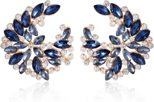 Crystal Flower Floral Stud Earrings for Women 14k Gold Plated Fashion Rhinestone CZ Cluster Floral Bridal Earrings for Wedding Bride Bridesmaids Party Prom