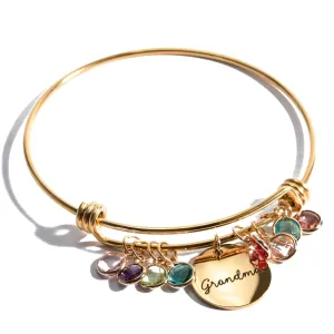 Custom Grandma Birthstone Bangle Bracelet, Personalized Childrens Birthstone Gift for Mom, Handmade Jewelry for Her, Birthday or Mother's Day Gift, Meaningful Present for Grandma  ABR-LC-MBS