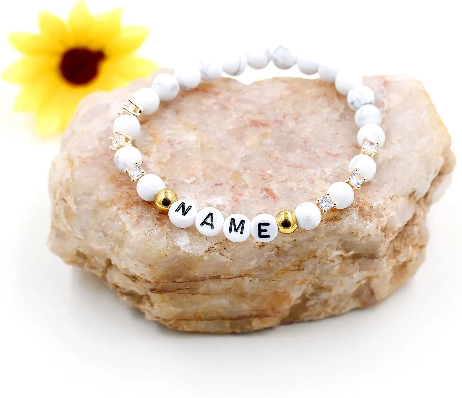 Customized Letter Name Bracelet - Natural Stone Matte Agate Beads and CZ Stretch Frosted Bracelets BFF Sisters Gifts