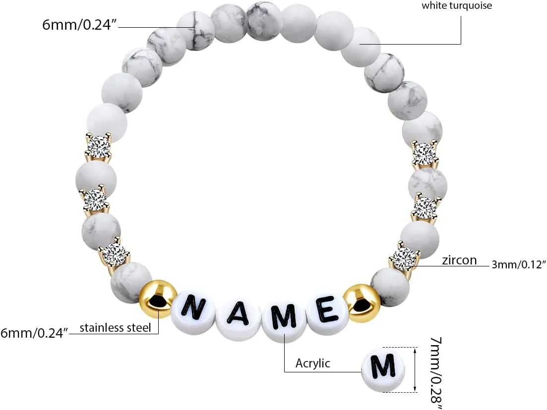 Customized Letter Name Bracelet - Natural Stone Matte Agate Beads and CZ Stretch Frosted Bracelets BFF Sisters Gifts