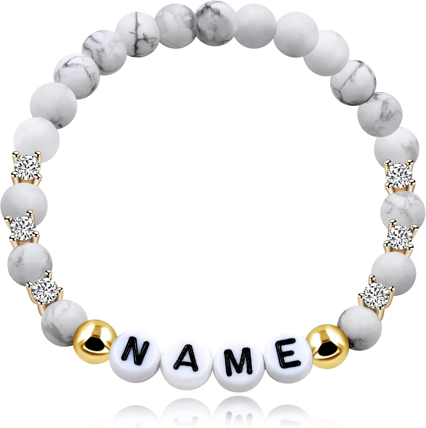 Customized Letter Name Bracelet - Natural Stone Matte Agate Beads and CZ Stretch Frosted Bracelets BFF Sisters Gifts