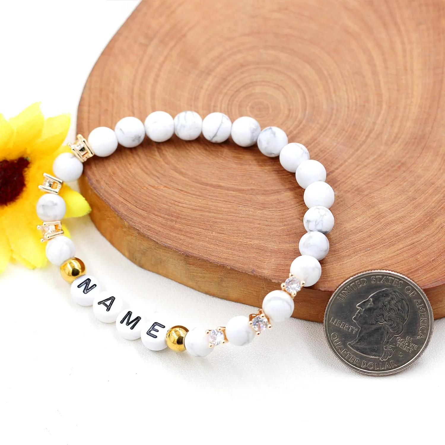 Customized Letter Name Bracelet - Natural Stone Matte Agate Beads and CZ Stretch Frosted Bracelets BFF Sisters Gifts
