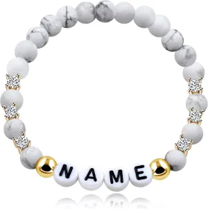 Customized Letter Name Bracelet - Natural Stone Matte Agate Beads and CZ Stretch Frosted Bracelets BFF Sisters Gifts