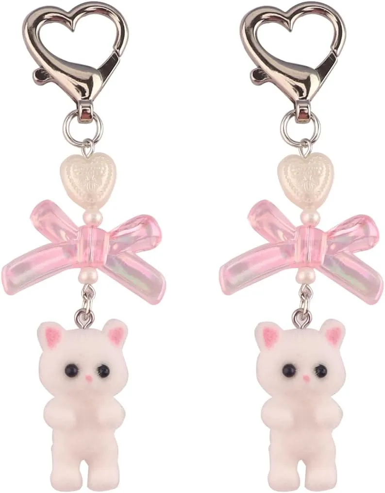 Cute Cat Keychain, Fuzzy Kitty Cat Decor Purse Handbag Charm Accessories for Women