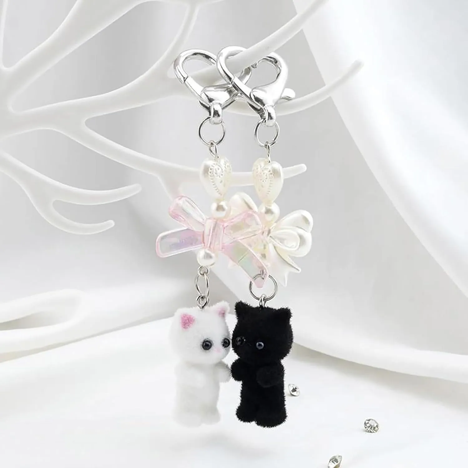 Cute Cat Keychain, Y2K Accessories Kawaii Purse Charms for Women, Bow Cat Bag Key Chain, Gifts for Cat Lovers