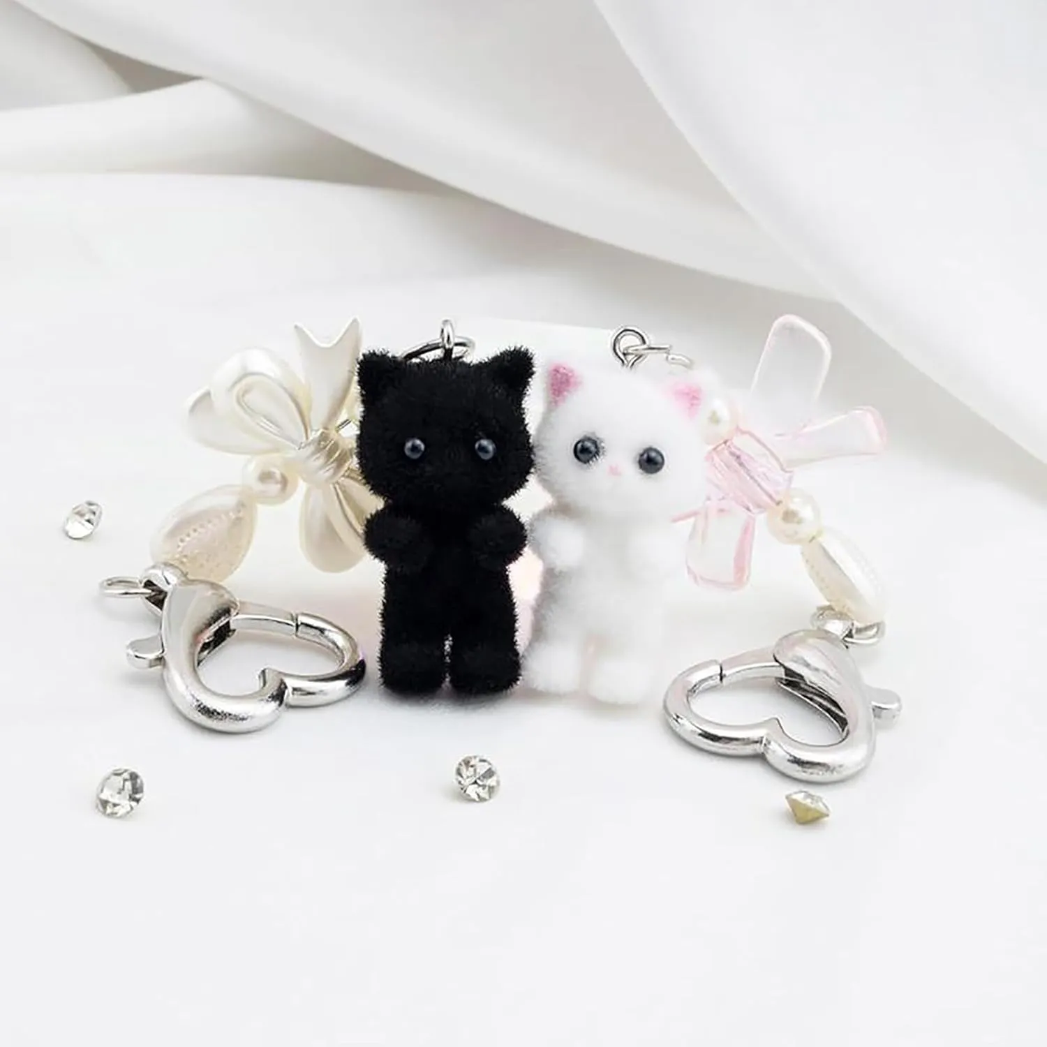 Cute Cat Keychain, Y2K Accessories Kawaii Purse Charms for Women, Bow Cat Bag Key Chain, Gifts for Cat Lovers