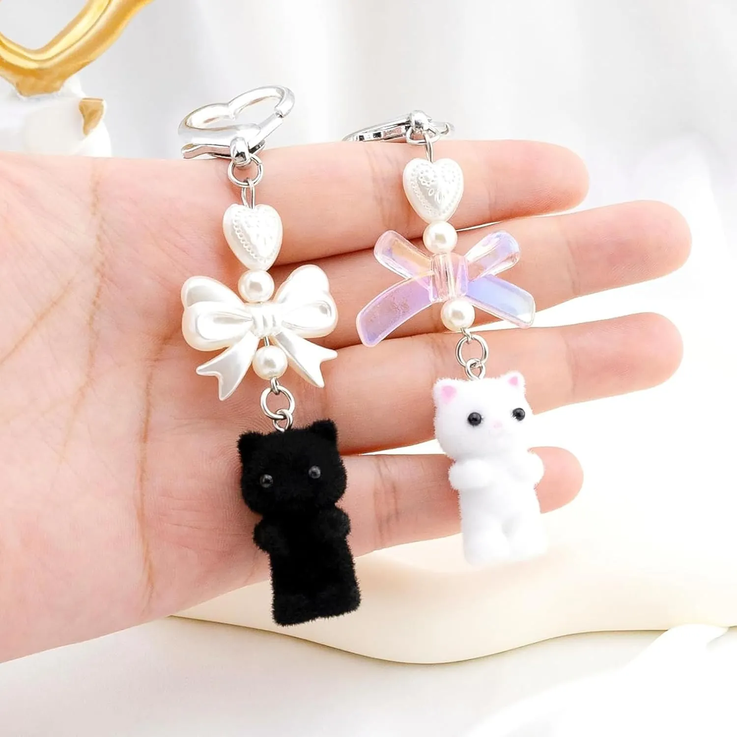 Cute Cat Keychain, Y2K Accessories Kawaii Purse Charms for Women, Bow Cat Bag Key Chain, Gifts for Cat Lovers