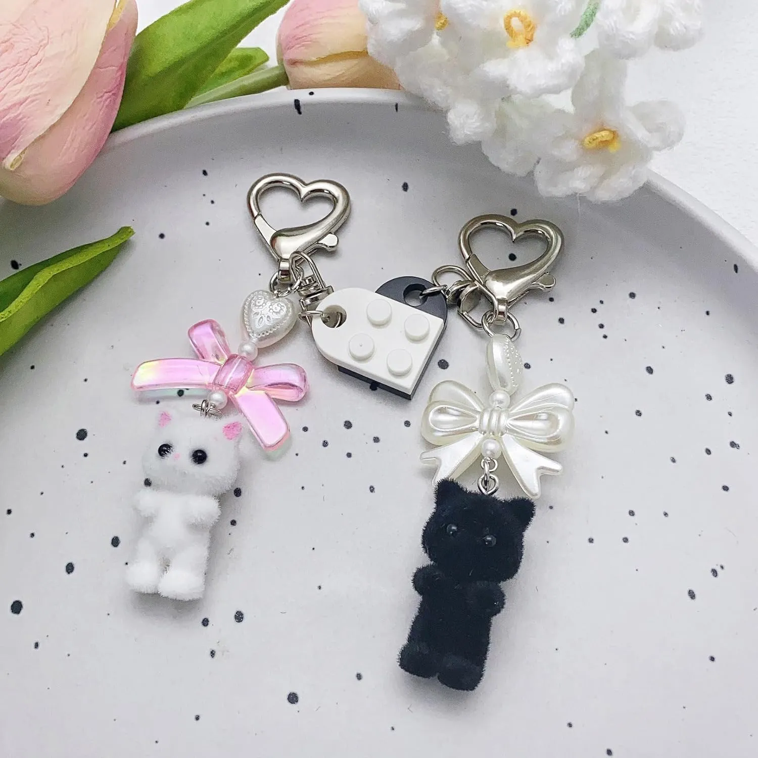 Cute Cat Keychain, Y2K Accessories Kawaii Purse Charms for Women, Bow Cat Bag Key Chain, Gifts for Cat Lovers