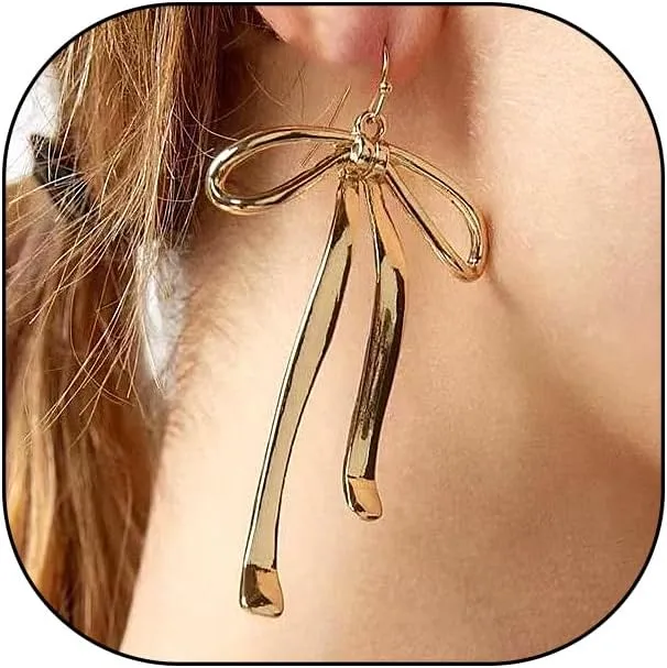 Dainty 14K Gold Bow Earrings Vintage Long Pearl Ribbon Dangle Dop Earrings Hypoallergenic Bowknot Tassel Earrings Jewelry Present for Banquet Prom