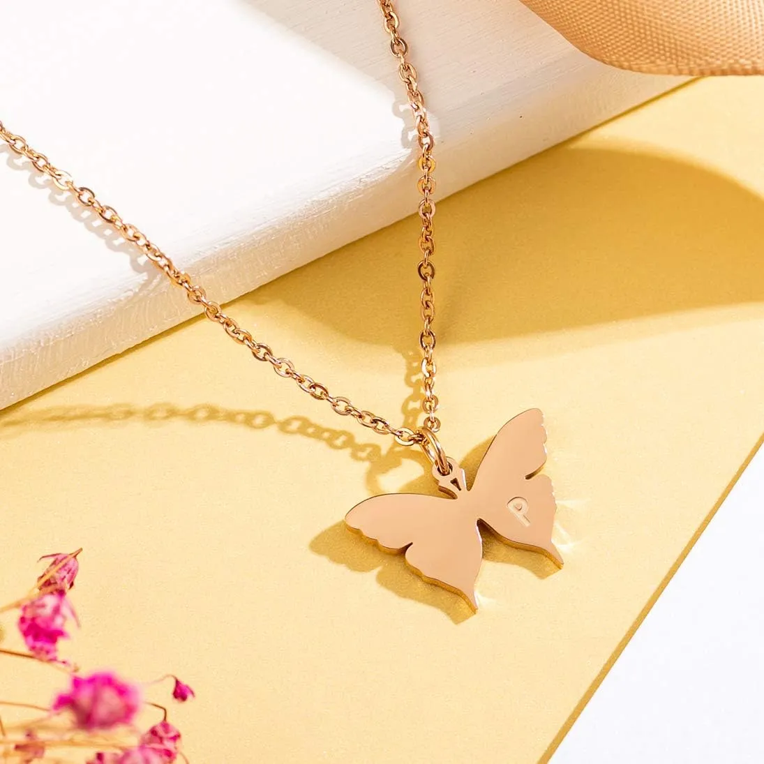 Dainty Rose Gold Initial Butterfly Pendant Necklace Butterfly Initial Letter Necklace Birthday Gift for Grandma Mom Aunt Sister Daughter Best Friend