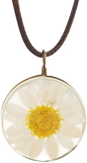 Daisy Flower Necklace Real Dried Flower Necklace Handmade Pressed Flowers Jewelry Gift for Nature Lovers