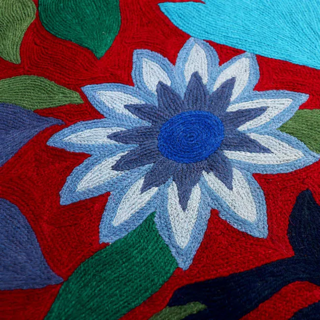 Deep Red Hand Embroidered Chainstitch Rug