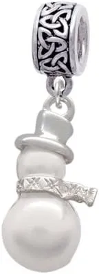 Delight Jewelry Silvertone Imitation Pearl Snowman - Celtic Knot Charm Bead